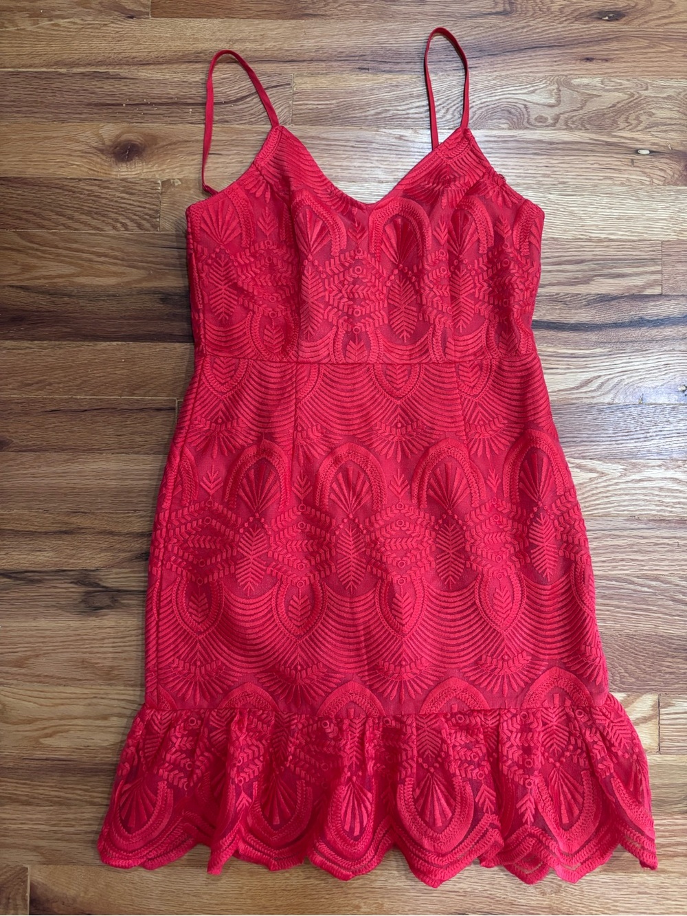 Lulu's Red Lace Ruffled-Hem Mini Dress